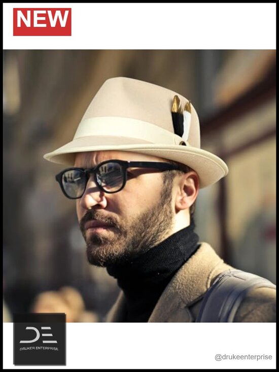 Short Brim Felt Fedora Hat with Feather Panama Dress Hat